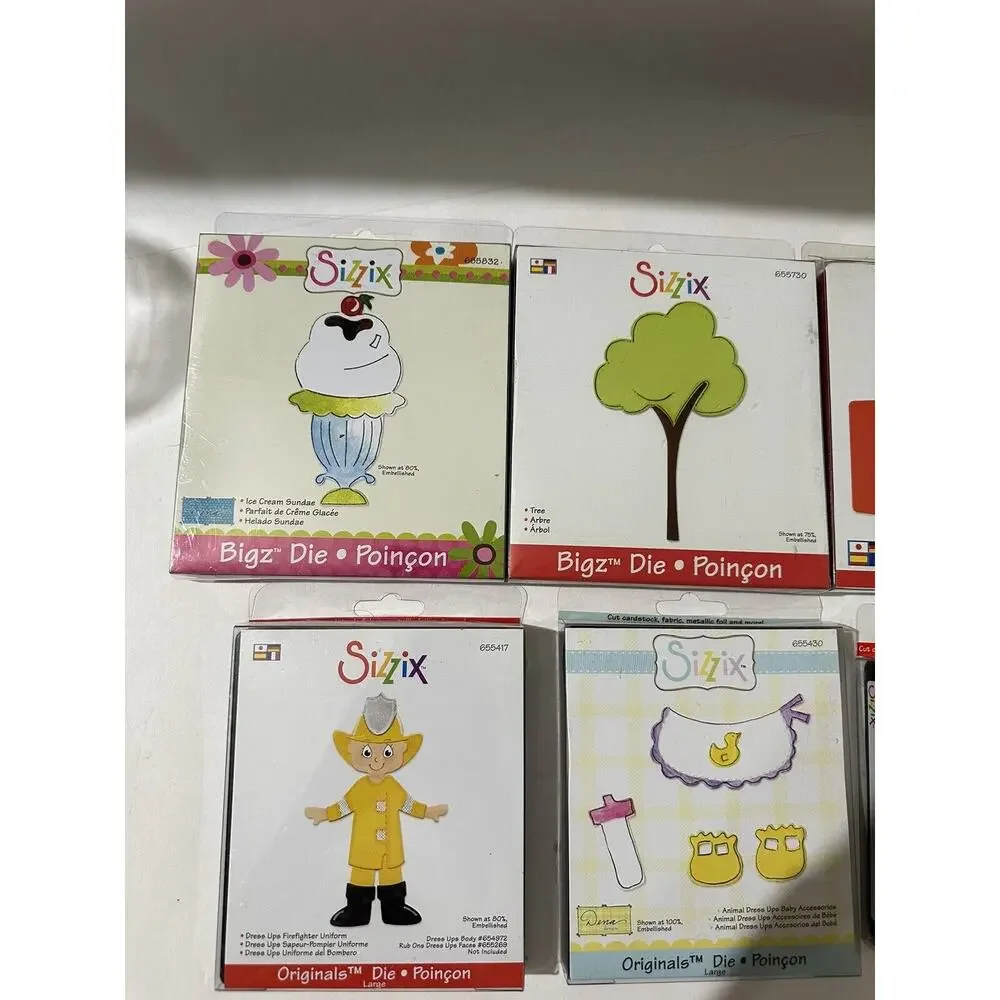 Sizzix Dies Lot Of 6 Ice Cream Tree Envelope Animal Dress Up Firefighter Rooster